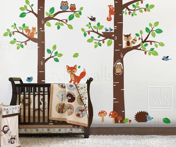Wandtattoo Waldtiere, Wandtattoo Kinder Baumkronen Waldtiere Tiere Kinderzimmer Baby Spielzimmer Kinder Vinyl Wandtattoo Wandtattoo