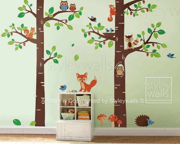 Wandtattoo Waldtiere, Wandtattoo Kinder Baumkronen Waldtiere Tiere Kinderzimmer Baby Spielzimmer Kinder Vinyl Wandtattoo Wandtattoo