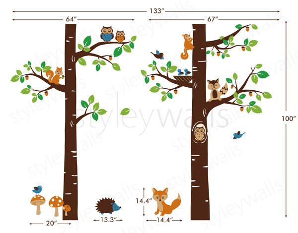 Wandtattoo Waldtiere, Wandtattoo Kinder Baumkronen Waldtiere Tiere Kinderzimmer Baby Spielzimmer Kinder Vinyl Wandtattoo Wandtattoo