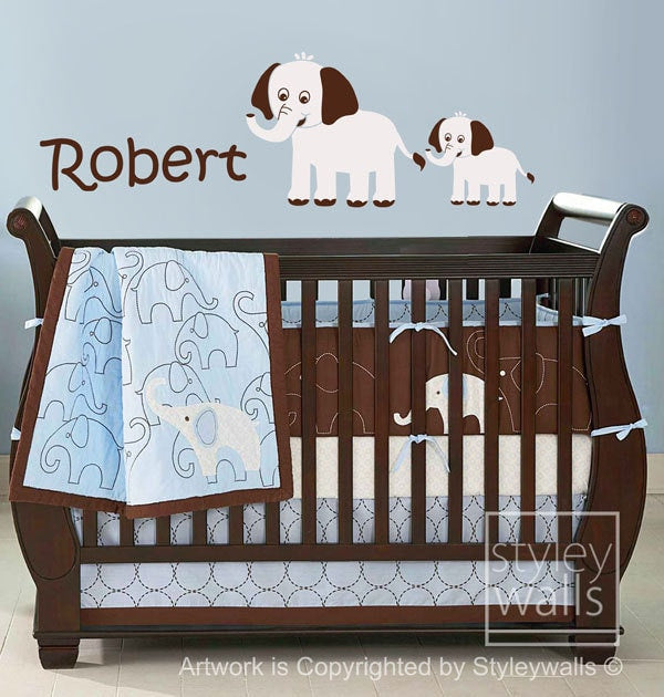 Autocollant mural éléphants, autocollant mural pour chambre d'enfant, mère et bébé éléphant, autocollant mural en vinyle personnalisé pour décoration de chambre d'enfant