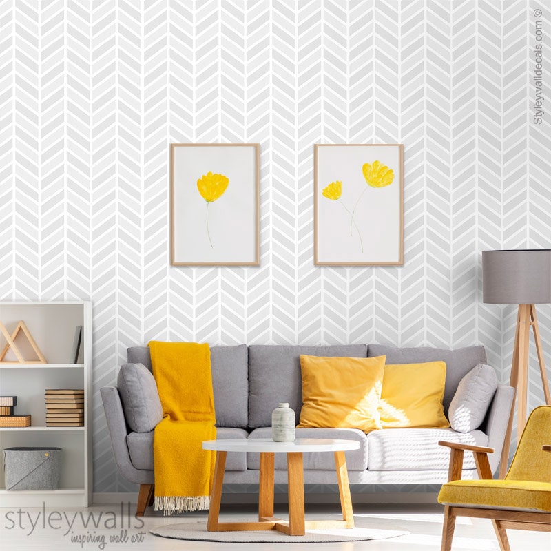Herringbone Line Wallpaper, Modern Chevron Pattern Wallpaper, Light Grey Fishbone Fabric Wallpaper, Peel and Stick, Self Adhesive