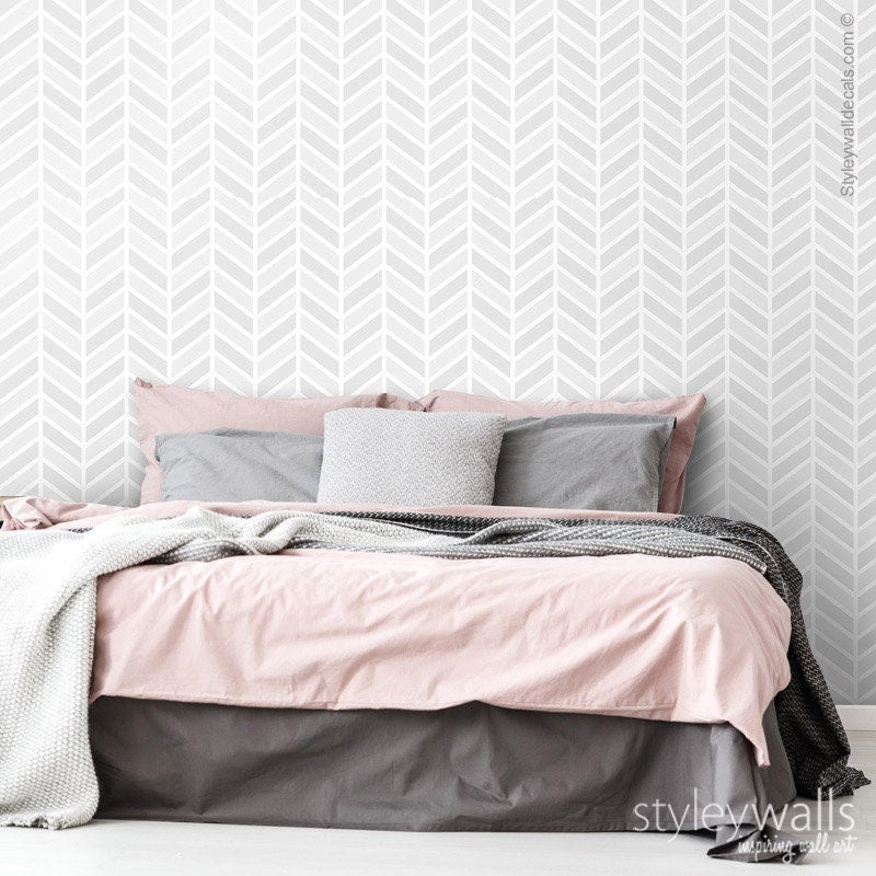 Herringbone Line Wallpaper, Modern Chevron Pattern Wallpaper, Light Grey Fishbone Fabric Wallpaper, Peel and Stick, Self Adhesive