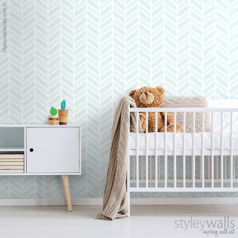 Light Mint Blue Herringbone Wallpaper, Modern Lines Chevron Pattern Wallpaper, Fishbone Fabric Wallpaper, Peel and Stick, Self Adhesive