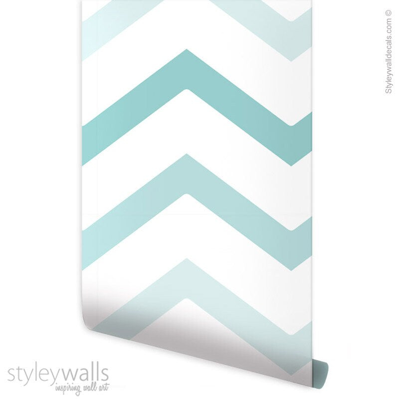 Teal Zig Zag Chevron Wallpaper, Modern Lines Chevron Pattern Wallpaper, Blue Mint Fabric Wallpaper, Peel and Stick, Self Adhesive