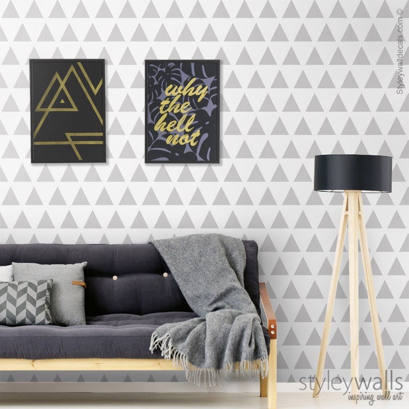 Grey Geometric Triangles Wallpaper, Triangles Pattern Wallpaper, Modern Triangles Wallpaper, Fabric Wallpaper, Peel and Stick, Self Adhesive