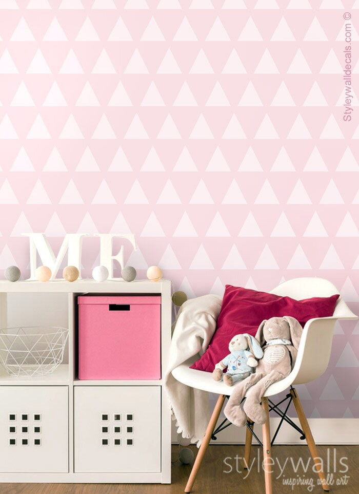 Pink Triangles Wallpaper, Triangles Pattern Wallpaper, Geometric Modern Wallpaper, Fabric Wallpaper, Self Adhesive Peel and Stick Wallpaper