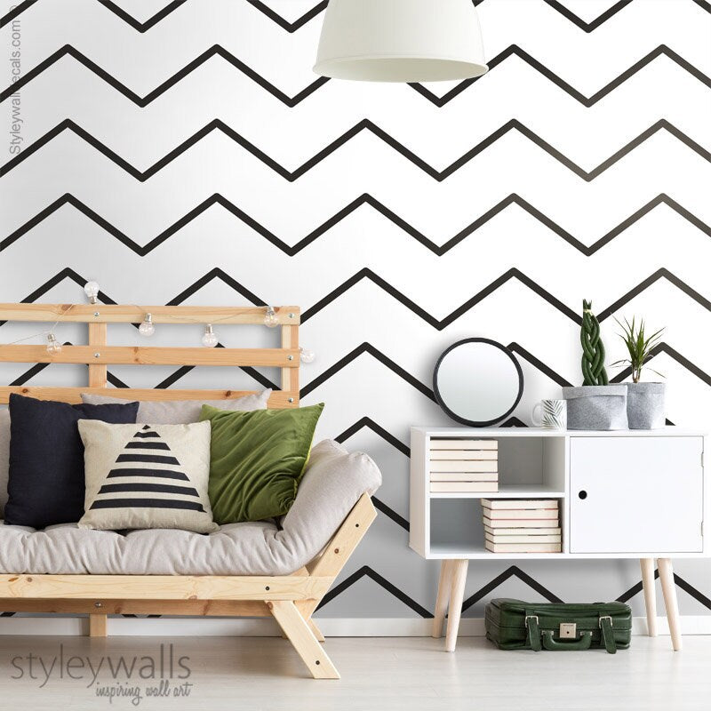 Black and White Zig Zag Wallpaper, Modern Lines Wallpaper, Chevron Pattern Wallpaper, Fabric Wallpaper, Peel and Stick, Self Adhesive