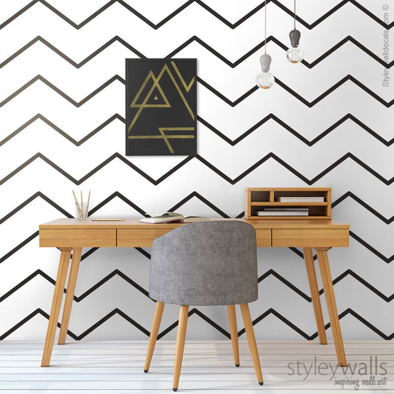 Black and White Zig Zag Wallpaper, Modern Lines Wallpaper, Chevron Pattern Wallpaper, Fabric Wallpaper, Peel and Stick, Self Adhesive