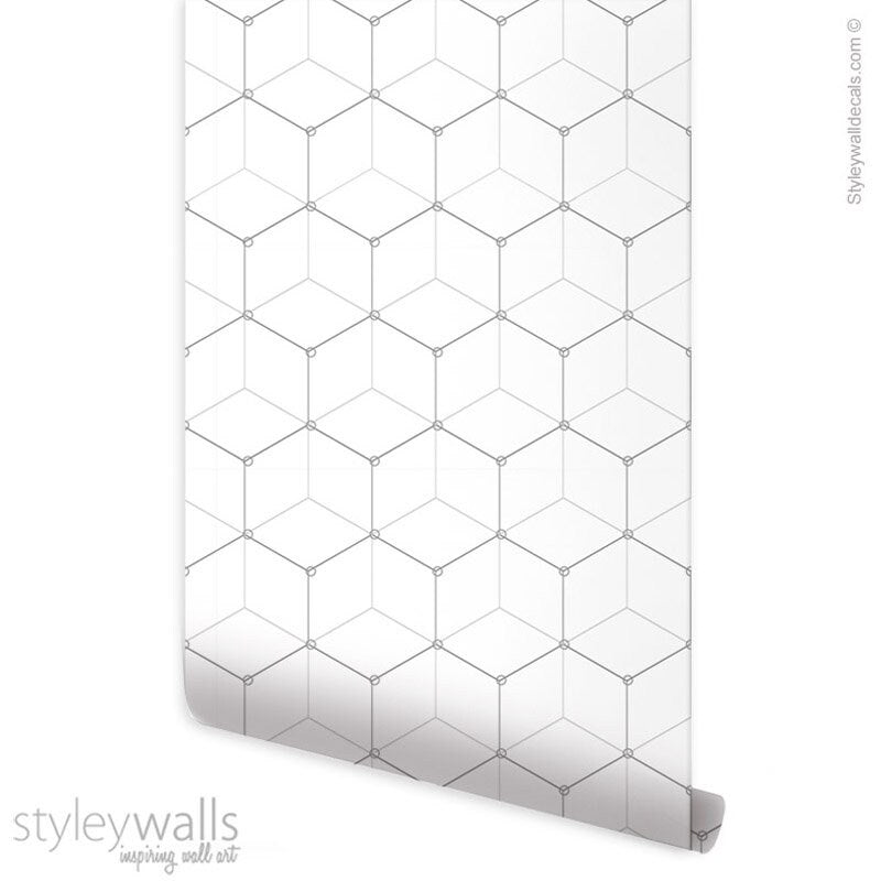 Honeycomb Wallpaper, Hexagon Wallpaper - Black and White, Modern Geometric Pattern Wallpaper, Fabric Peel and Stick, Self Adhesive