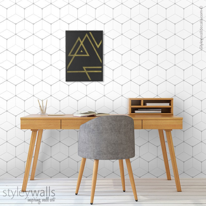 Honeycomb Wallpaper, Hexagon Wallpaper - Black and White, Modern Geometric Pattern Wallpaper, Fabric Peel and Stick, Self Adhesive