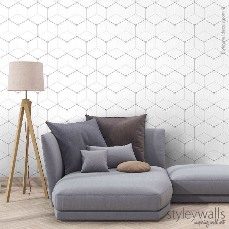 Honeycomb Wallpaper, Hexagon Wallpaper - Black and White, Modern Geometric Pattern Wallpaper, Fabric Peel and Stick, Self Adhesive