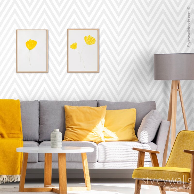 Grey Zig Zag Wallpaper, Chevron Wallpaper, Modern Pattern Lines Wallpaper, Self Adhesive Fabric Wallpaper, Peel and Stick Wallpaper