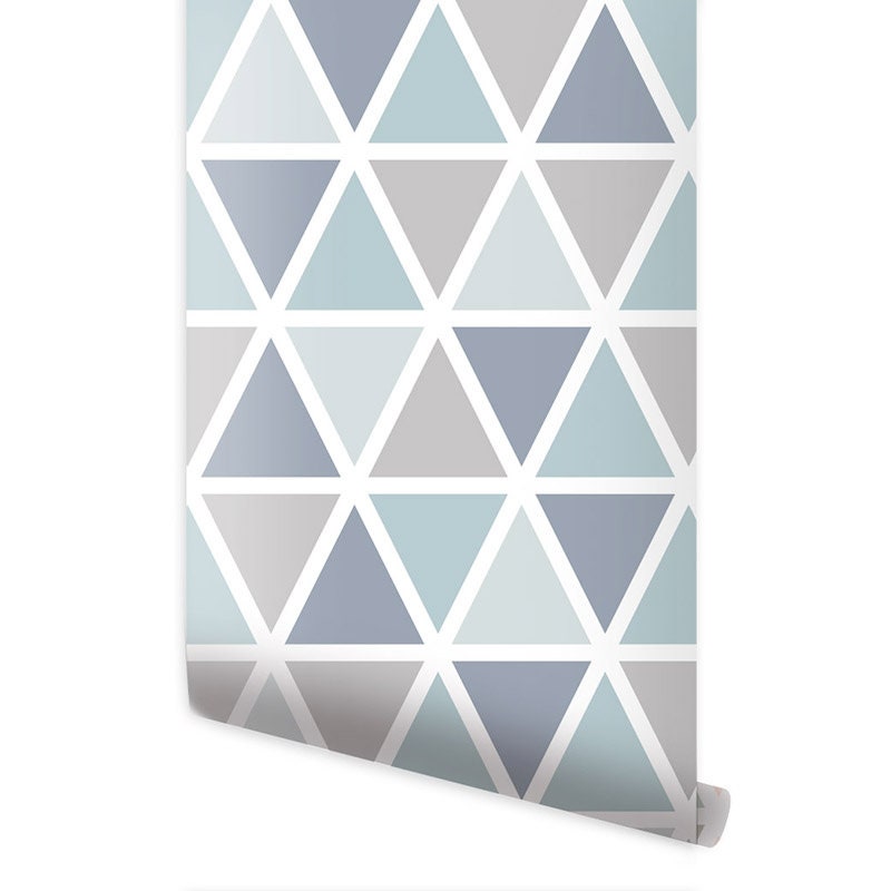 Papier peint à triangles bleu-gris, papier peint à motifs triangulaires, tissu autocollant à décoller et à coller, papier peint géométrique moderne pour chambre d'enfant