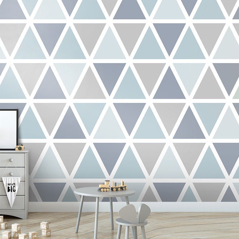 Papier peint à triangles bleu-gris, papier peint à motifs triangulaires, tissu autocollant à décoller et à coller, papier peint géométrique moderne pour chambre d'enfant