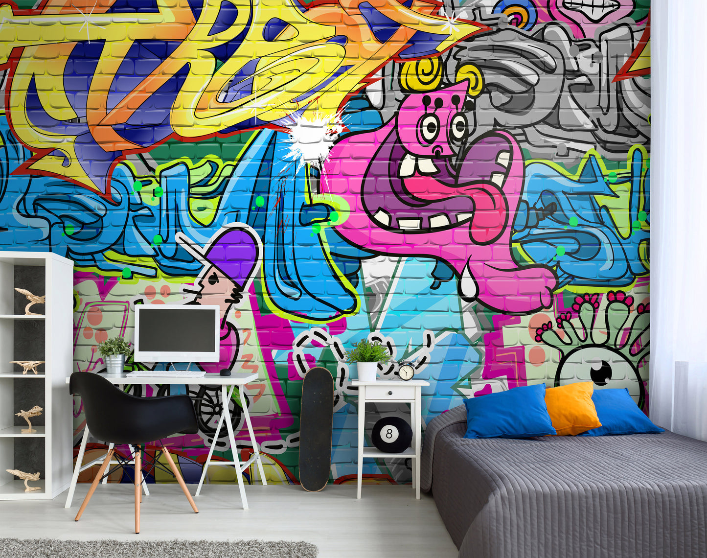 Teenage Room Graffiti Mural, Abstract Mural, Graffiti Wall Art, Graffiti Wallpaper, Repositionable Removable Fabric, Self Adhesive Mural