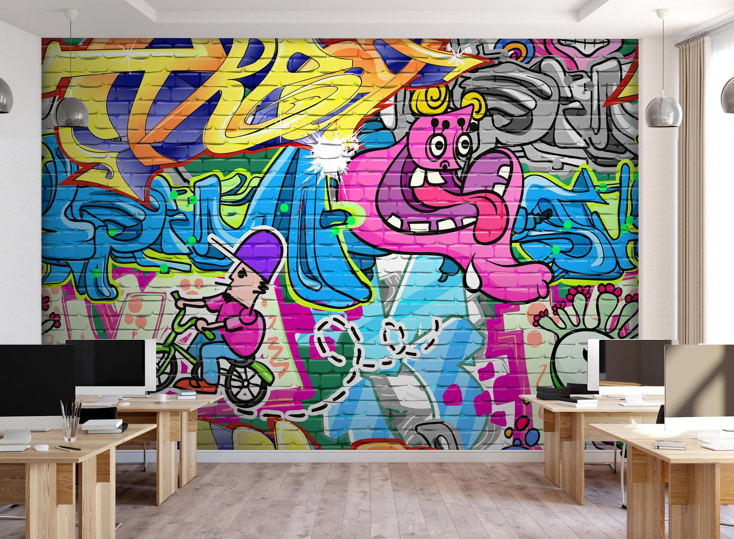 Teenage Room Graffiti Mural, Abstract Mural, Graffiti Wall Art, Graffiti Wallpaper, Repositionable Removable Fabric, Self Adhesive Mural