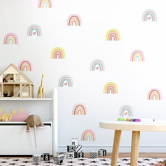 Watercolor Rainbow Wall Decal, Pastel Rainbows Wall Sticker for Kids Baby Nursery Wall Decor, Playroom Rainbow Wall Decor