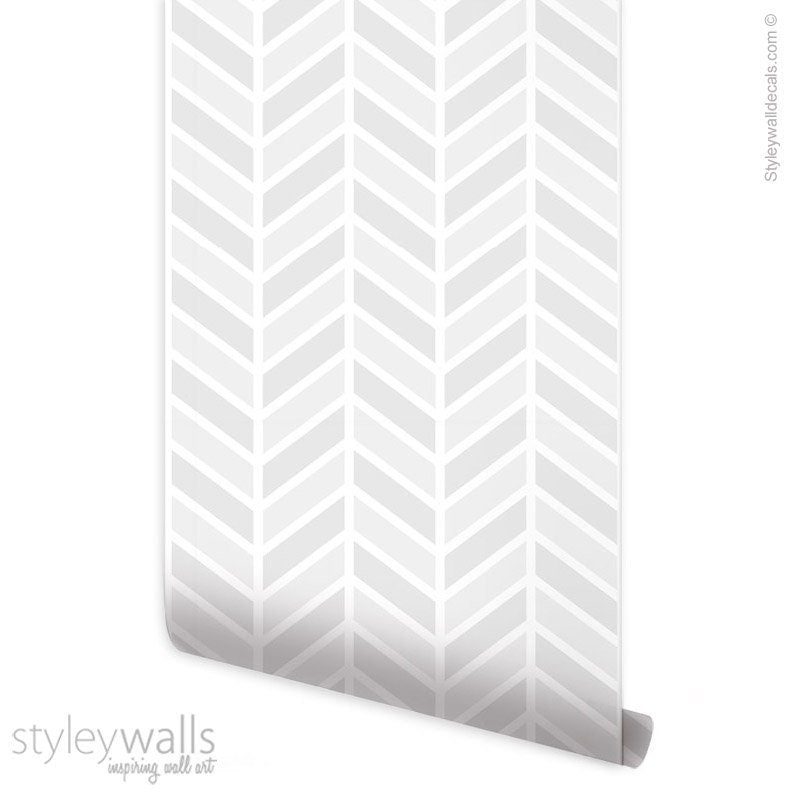 Herringbone Line Wallpaper, Modern Chevron Pattern Wallpaper, Light Grey Fishbone Fabric Wallpaper, Peel and Stick, Self Adhesive