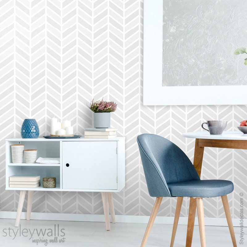 Herringbone Line Wallpaper, Modern Chevron Pattern Wallpaper, Light Grey Fishbone Fabric Wallpaper, Peel and Stick, Self Adhesive
