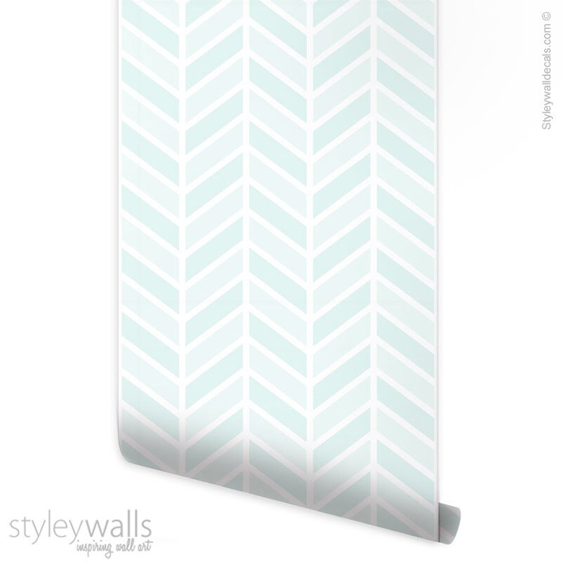 Light Mint Blue Herringbone Wallpaper, Modern Lines Chevron Pattern Wallpaper, Fishbone Fabric Wallpaper, Peel and Stick, Self Adhesive