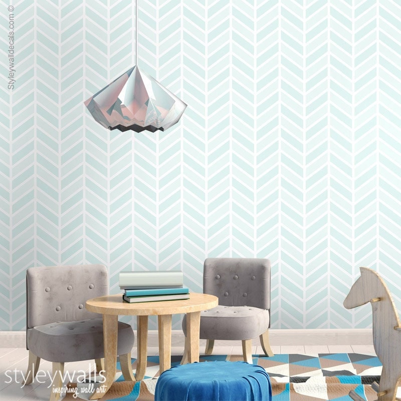 Light Mint Blue Herringbone Wallpaper, Modern Lines Chevron Pattern Wallpaper, Fishbone Fabric Wallpaper, Peel and Stick, Self Adhesive