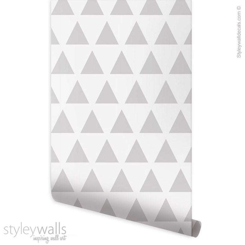 Grey Geometric Triangles Wallpaper, Triangles Pattern Wallpaper, Modern Triangles Wallpaper, Fabric Wallpaper, Peel and Stick, Self Adhesive