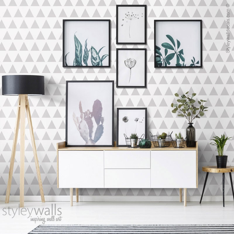 Grey Geometric Triangles Wallpaper, Triangles Pattern Wallpaper, Modern Triangles Wallpaper, Fabric Wallpaper, Peel and Stick, Self Adhesive