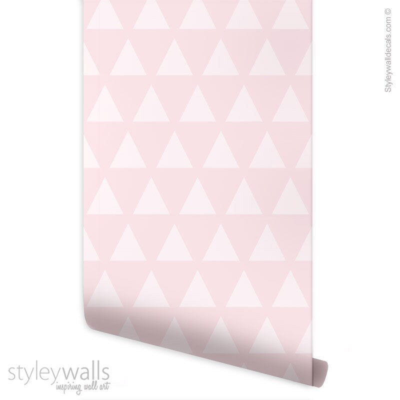 Pink Triangles Wallpaper, Triangles Pattern Wallpaper, Geometric Modern Wallpaper, Fabric Wallpaper, Self Adhesive Peel and Stick Wallpaper