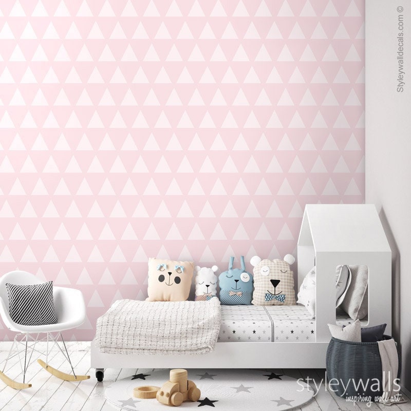 Pink Triangles Wallpaper, Triangles Pattern Wallpaper, Geometric Modern Wallpaper, Fabric Wallpaper, Self Adhesive Peel and Stick Wallpaper