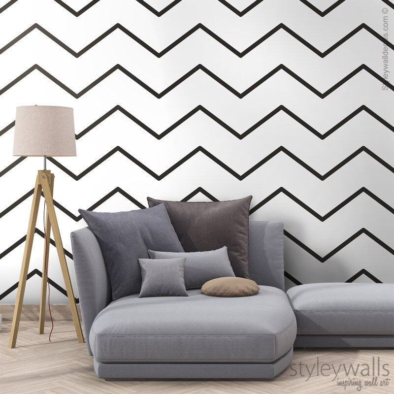 Black and White Zig Zag Wallpaper, Modern Lines Wallpaper, Chevron Pattern Wallpaper, Fabric Wallpaper, Peel and Stick, Self Adhesive