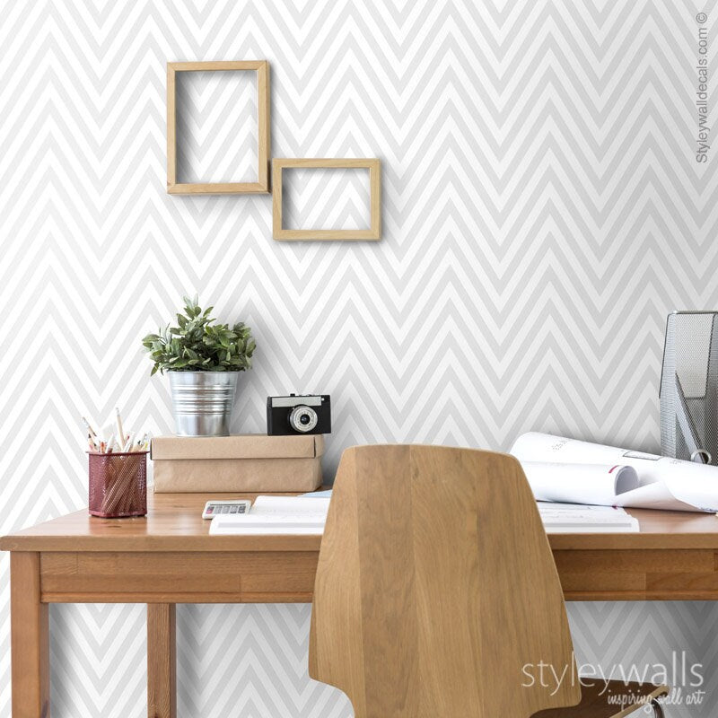 Grey Zig Zag Wallpaper, Chevron Wallpaper, Modern Pattern Lines Wallpaper, Self Adhesive Fabric Wallpaper, Peel and Stick Wallpaper