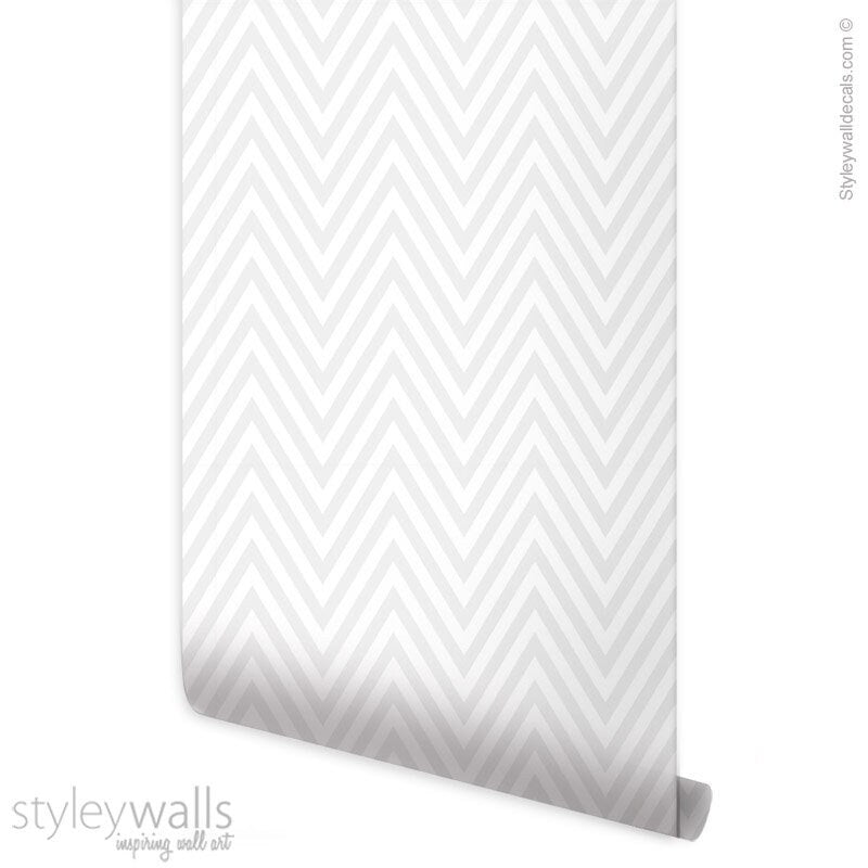 Grey Zig Zag Wallpaper, Chevron Wallpaper, Modern Pattern Lines Wallpaper, Self Adhesive Fabric Wallpaper, Peel and Stick Wallpaper