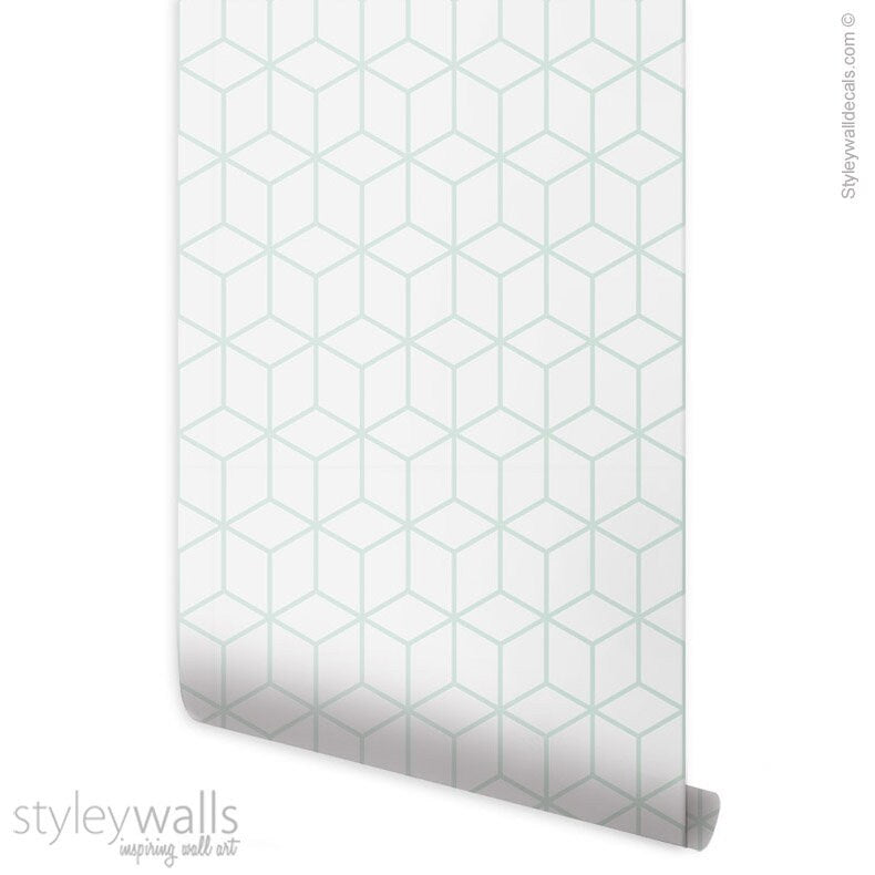 Cubes Wallpaper, Geometric Abstract Wallpaper, Hexagon Wallpaper, Cubes Wall Mural, Fabric Peel and Stick, Self Adhesive