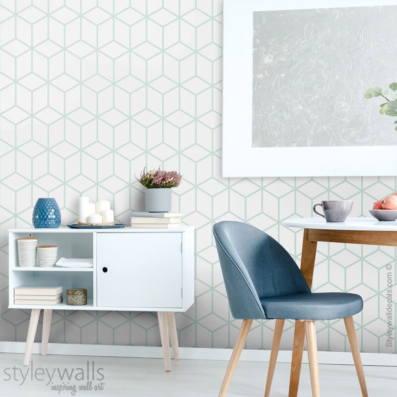 Cubes Wallpaper, Geometric Abstract Wallpaper, Hexagon Wallpaper, Cubes Wall Mural, Fabric Peel and Stick, Self Adhesive