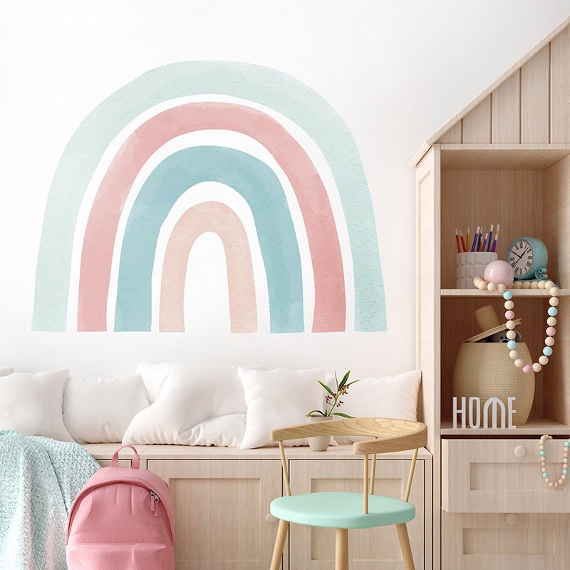 Rainbow Wall Decal, Pink Pastel Rainbow Wall Sticker, Kids Baby Room Wall Decal, Rainbow Nursery Wall Decor, Playroom Wall Decal Sticker