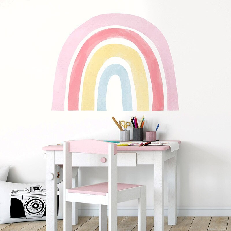Pink Pastel Rainbow Wall Decal, Rainbow Wall Sticker for Kids Baby Room, Rainbow Nursery Wall Decor, Rainbow Playroom Wall Decal Sticker
