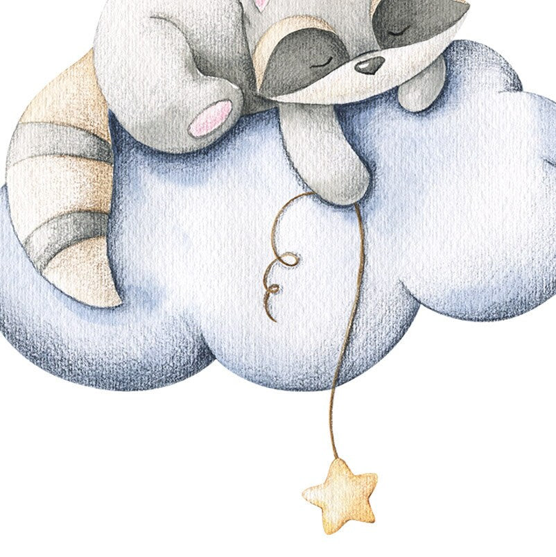 Cute Animals Wall Decal, Sleeping Animals Clouds Moon and Stars Wall Decal, Woodland Forest Animals Wall Decal Kids Nursery Baby Room Decor
