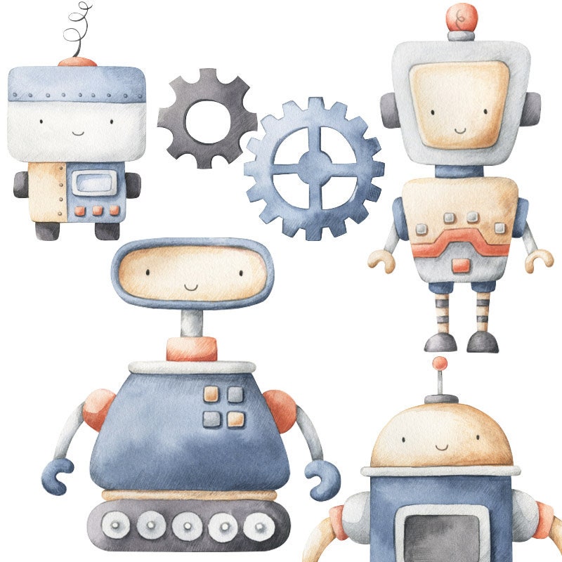 Robots Wall Decal, Robots Wall Sticker, Robots Wall Decor, Robotics Wall Decal for Kids Nursery Room Playroom Wall Decal