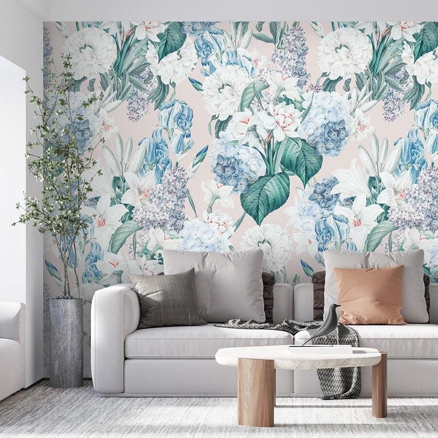 Floral Wallpaper, Iris Flowers Wallpaper, Botanical Flowers Wallpaper, Repositionable Fabric Wallpaper, Self Adhesive Wallpaper for Decor