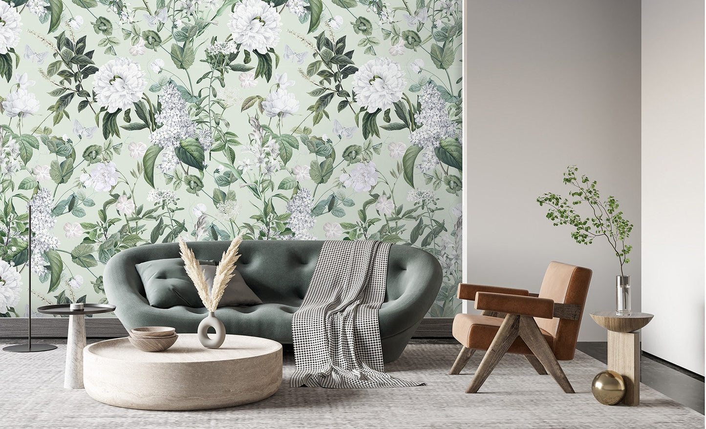 Floral Wallpaper, White Flowers Wallpaper, Garden Flowers Wallpaper, Repositionable Fabric Wallpaper, Floral Self Adhesive Wallpaper