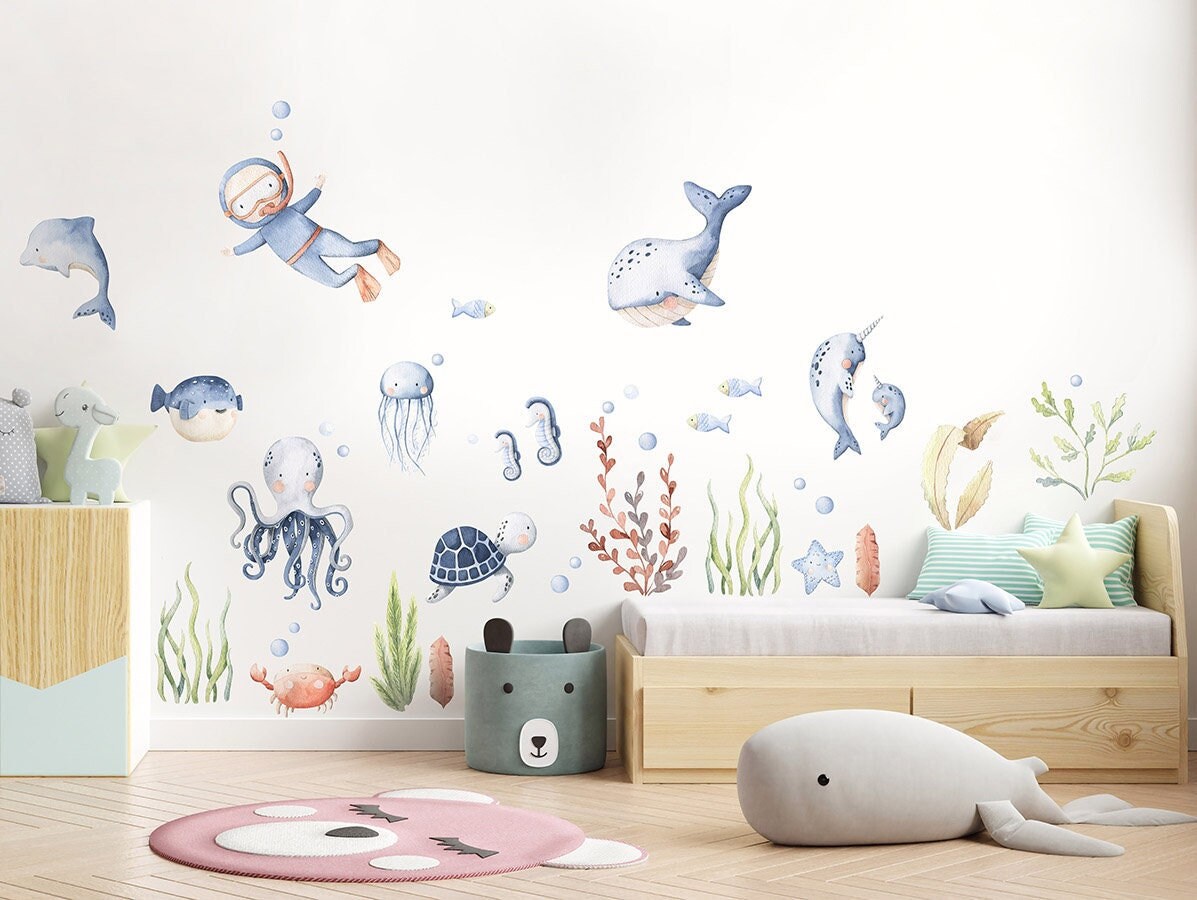 Under the Sea Wall Decal, Fishes Wall Decal, Underwater Wall decal, Sea Life Sea Creatures Wall Decal Aquarium Nursery Wall Decal