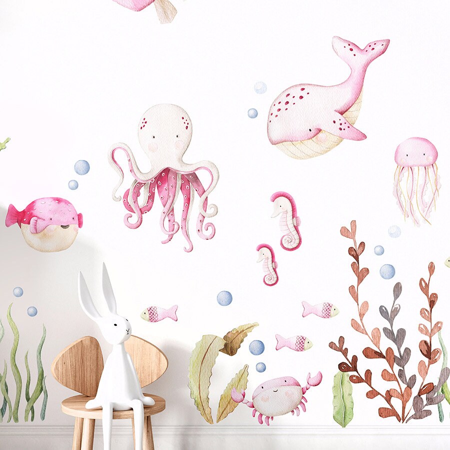 Underwater Wall decal, Under the Sea Wall Decal, Sea Life Sea Creatures Wall Decal, Aquarium Fishes Girls Nursery Wall Decal Wall Decor