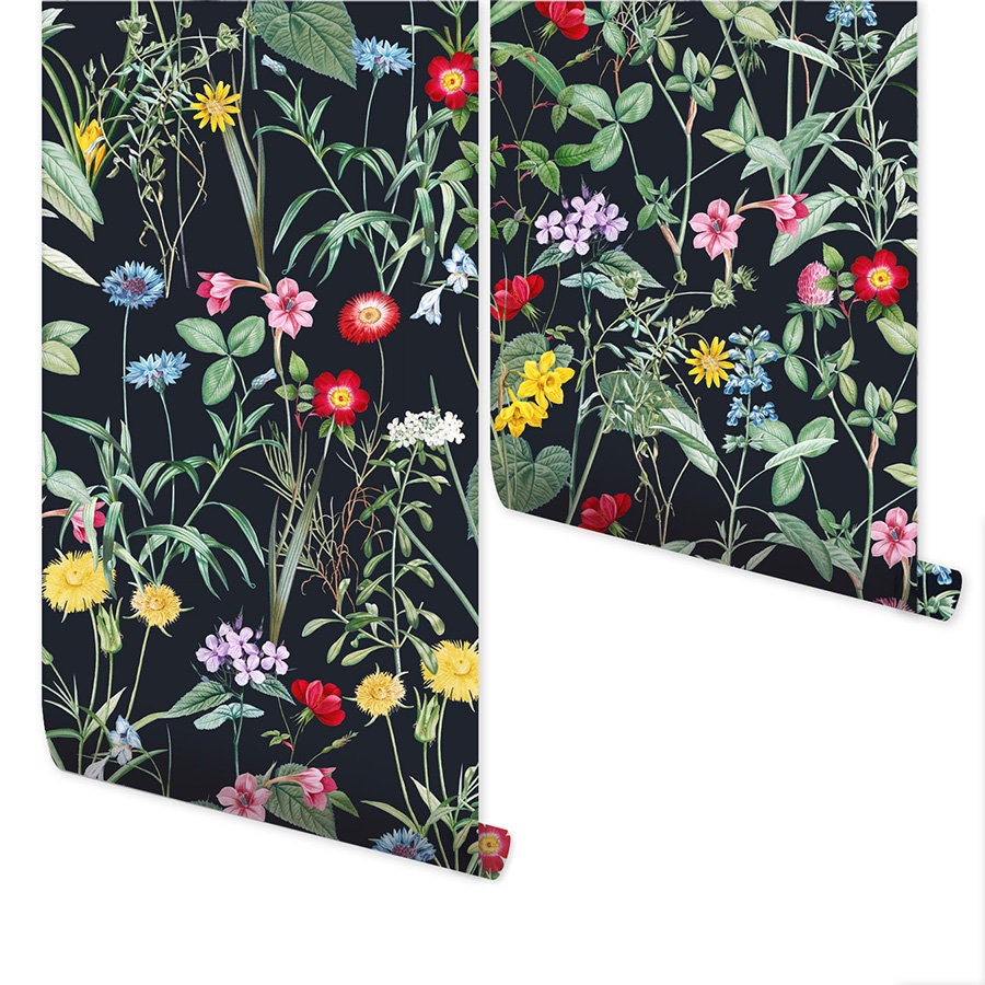 Floral Wallpaper, Flowers Wallpaper, Peel and Stick Self Adhesive Repositionable Removable Fabric Wallpaper, Vintage Flowers Wallpaper
