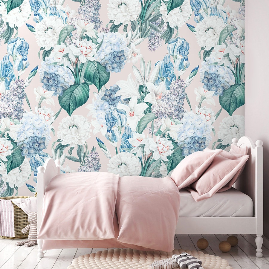 Floral Wallpaper, Iris Flowers Wallpaper, Botanical Flowers Wallpaper, Repositionable Fabric Wallpaper, Self Adhesive Wallpaper for Decor
