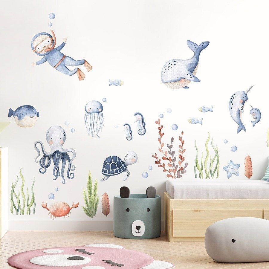 Under the Sea Wall Decal, Fishes Wall Decal, Underwater Wall decal, Sea Life Sea Creatures Wall Decal Aquarium Nursery Wall Decal