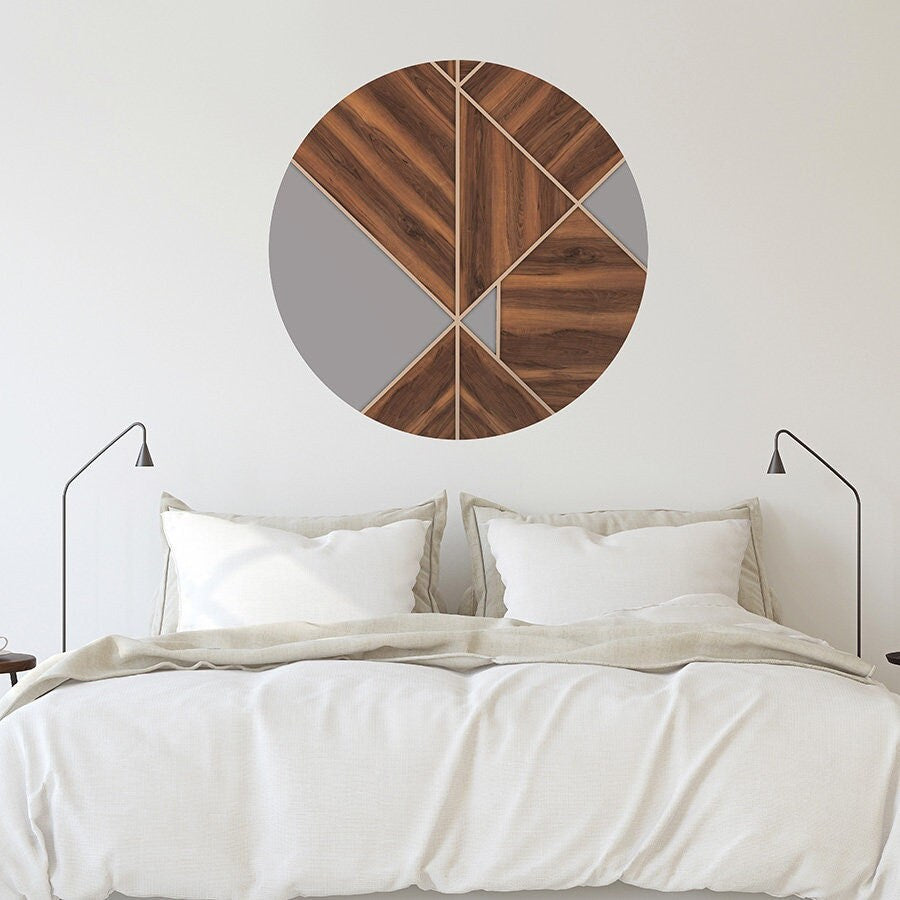 Wood Wall Decal, Circle Wall Decal, Circle Wall Sticker, Geometric Shapes Wall Art, Abstract Wall Decal, Living Room Bed Room Wall Decor