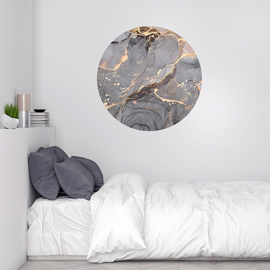 Black Marble Wall Decal, Circle Wall Decal, Circle Wall Sticker, Geometric Wall Art, Big Dot Wall Decal, Home Decor Sticker, Boho Wall Art