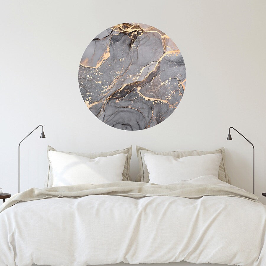 Black Marble Wall Decal, Circle Wall Decal, Circle Wall Sticker, Geometric Wall Art, Big Dot Wall Decal, Home Decor Sticker, Boho Wall Art