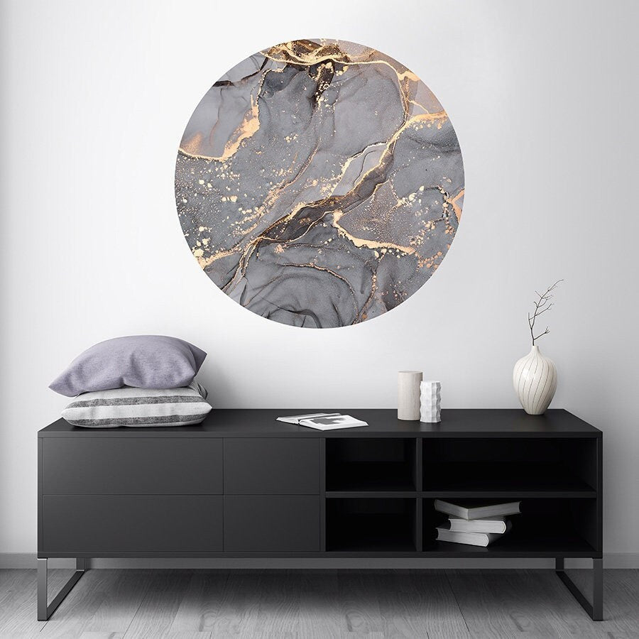 Black Marble Wall Decal, Circle Wall Decal, Circle Wall Sticker, Geometric Wall Art, Big Dot Wall Decal, Home Decor Sticker, Boho Wall Art