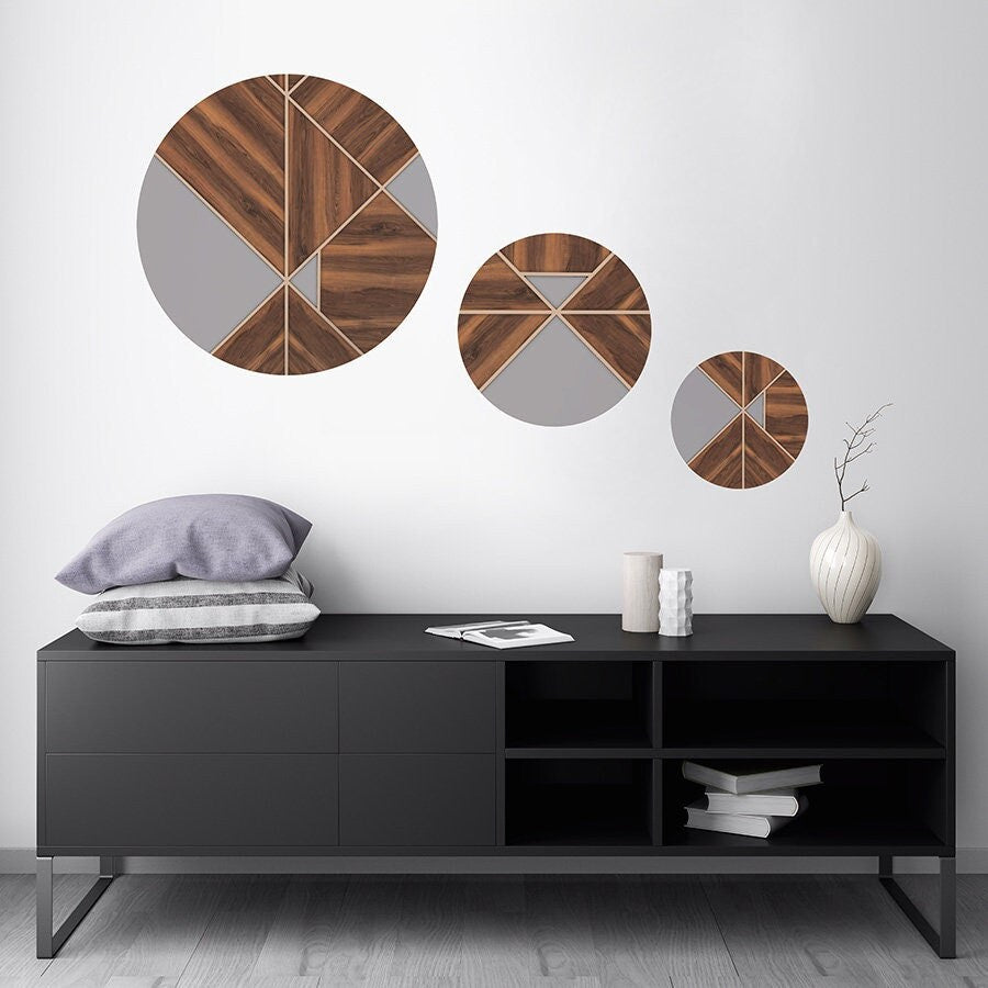 Wooden Circles Wall Decal, Dots Wall Decal, Circles Wall Decal, Abstract Lines Wall Art, Living Room Decor, Home Styling Wall Decor Art